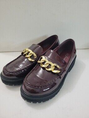 Forever Sz 9 Platform Loafers Red Gold Chain Slip On Platform Womens Shoes